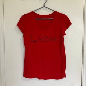 Reitmans Red Short Sleeve Loungewear V-Neck T-Shirt Size Small